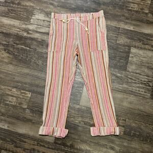 Sundance Striped Cuffed Gauzy Pull on Pants Small S Resort Indian Cotton